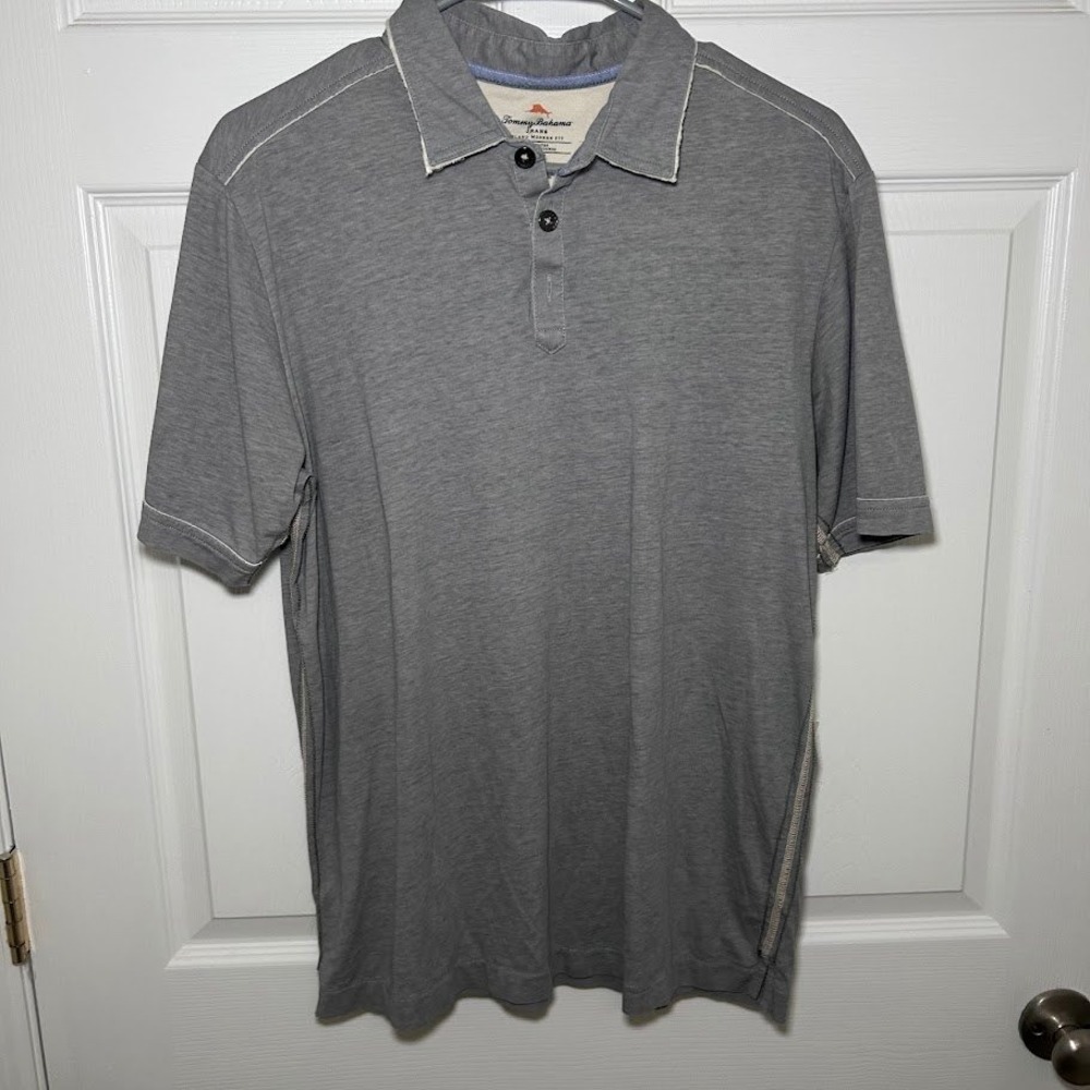 Tommy Bahama Jeans Mens Polo Shirt Gray Island Modern Fit M Short Sleeve